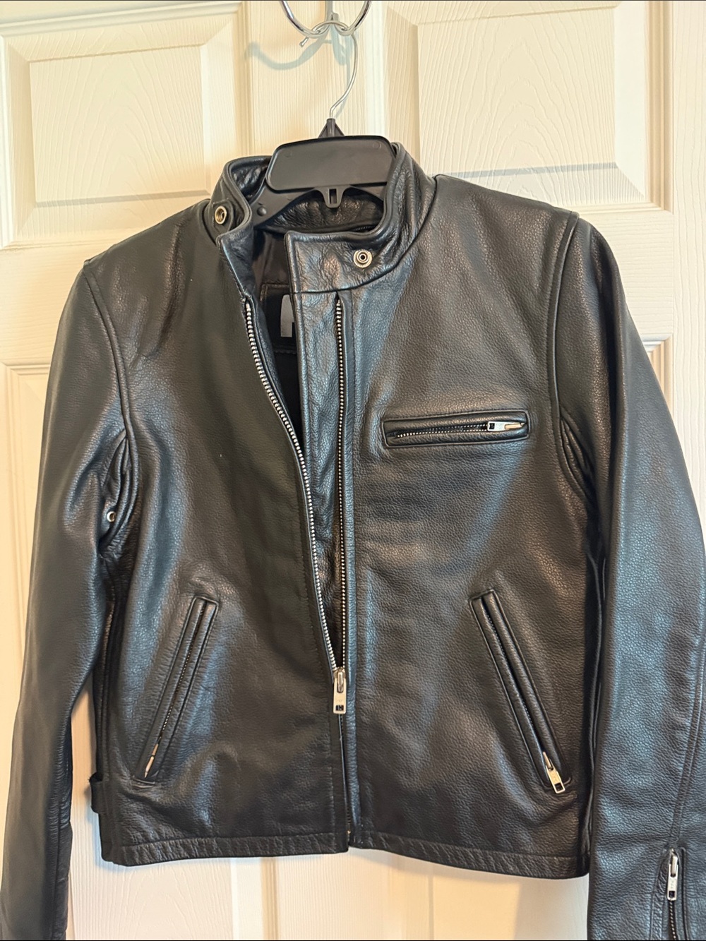 Women’s Black Leather FMC Jacket with Zip Pockets